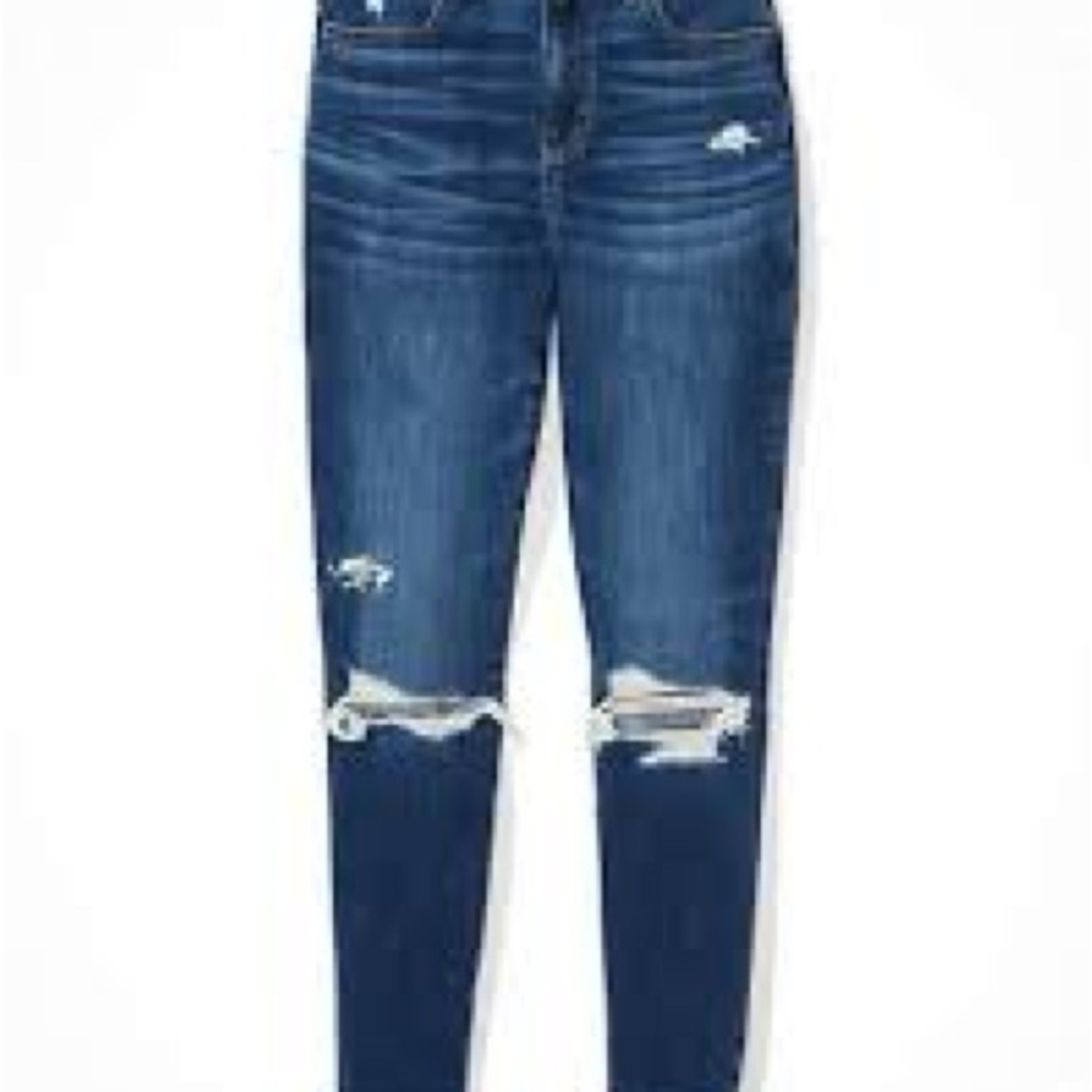 American Eagle Outfitters Dark Blue Distressed Skinny Jeans Super High Waisted